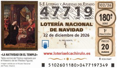 Anverso del d&eacute;cimo 47719 de la Loter&iacute;a de Navidad 2026, de Santa Marta de Tormes (Salamanca)